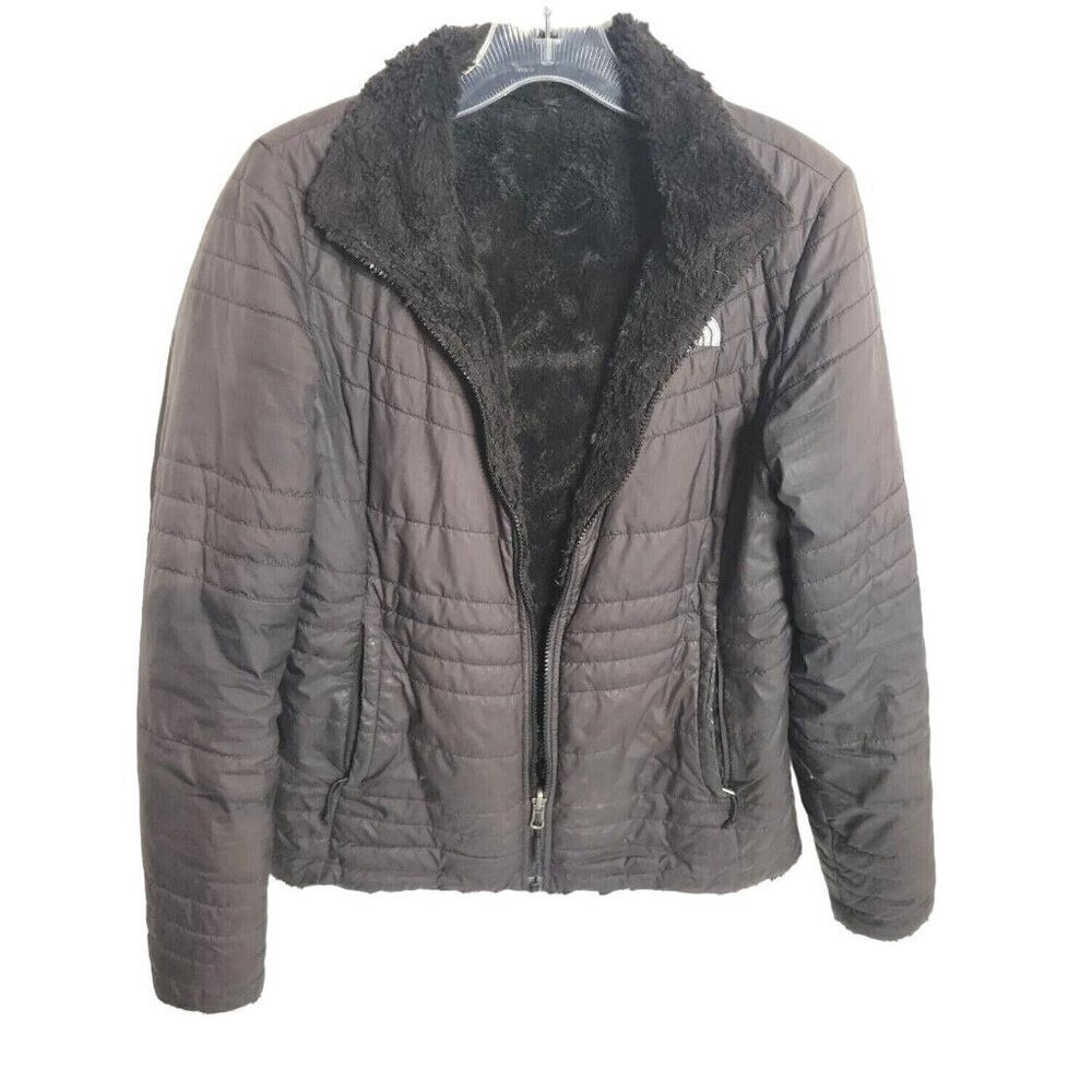 The North Face Womens Black Quilted Puffer Jacket Fleece Lined Full Zip S athlet